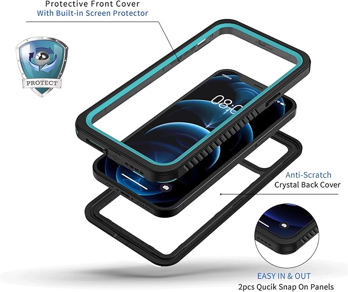 Lanhiem for iPhone 12 Case, Waterproof Dustproof Shockproof Case with Built-in Screen Protector [Not for iPhone 12 Pro], Full Body Underwater Protective Cover for iPhone 12 6.1 inch -Blue