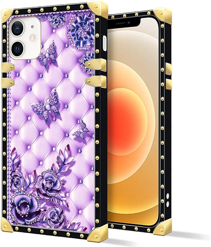Compatible with iPhone 11 Case, Purple Butterfly Flowers Leaf Luxury Golden Decoration for Girl Women Soft TPU Shockproof Protective Hard PC Back for iPhone 11