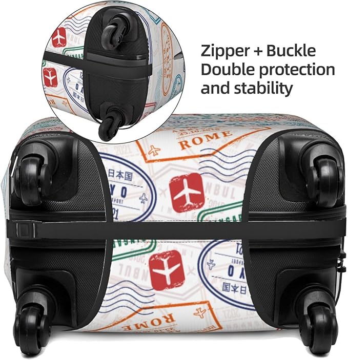 Luggage Cover with World City Stamps & Airplane Pattern, Suitcase Protector For Travel (Fits 18-21 Inch Luggage)