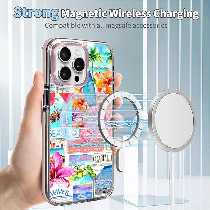 Case for iPhone 15 Pro,[Compatible with MagSafe],Coastal Beach Cover Coquette Collage Phone Case Design，for Women Girls Magnetic Clear Cover - Slim, Sleek, & Shockproof Protection
