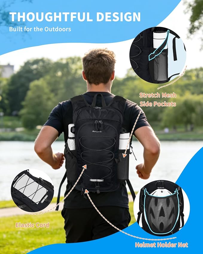 Blue Quartz Hydration Backpack with 2L Water Bladder, 18L Hiking Backpack for Women Men, Lightweight Water Pack with Phone Pocket for Quick Access, Hydration Pack for Cycling, Running, Biking