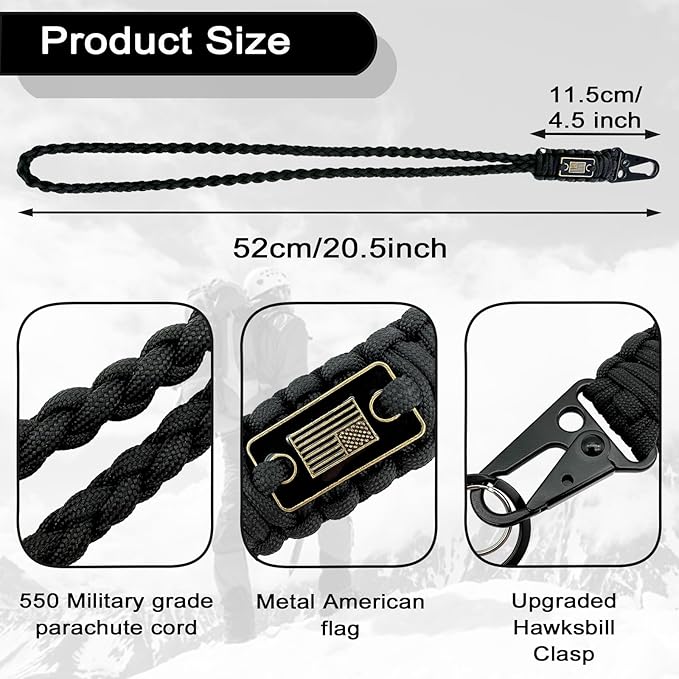 DDOUT Heavy Duty Paracord Lanyard 550 Paracord Braided Keychain for ID Badges, Camera, Whistle, Traveling, Outdoor Activities