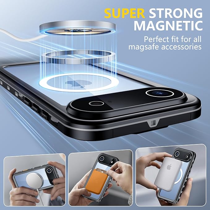 Red2Fire for iPhone Air Case Waterproof, [Built-in Screen Protector & Camera Protector][Compatible with MagSafe][Full Body Shockproof][IP68 Waterproof][Dustproof] Phone Case 6.5" Black/Clear