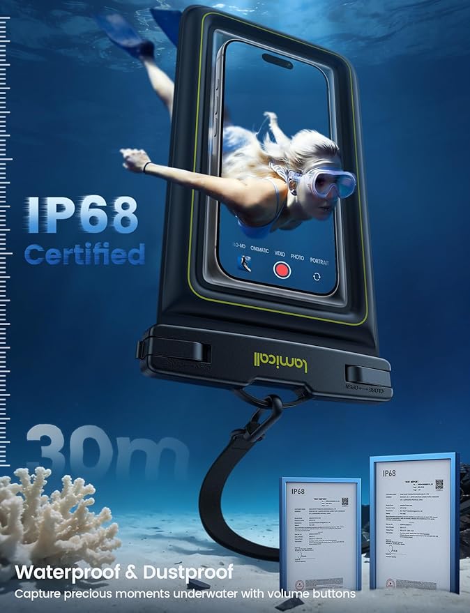 Lamicall IP68 Floating Waterproof Phone Pouch - [2 Pack] Water Proof Phone Case with Lanyard for iPhone 17 16 15 14 13 Pro Max, Galaxy S26 S25 S24 Ultra, Beach Cruise Gifts for Mothers Day, 4-8.5"