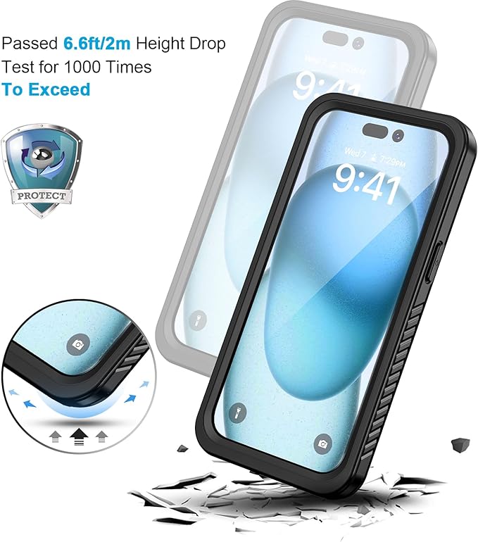 Lanhiem for iPhone 15 Case, IP68 Waterproof Dustproof Shockproof for iPhone 15 Cases with Built-in Screen Protector, Protective Heavy Duty Rugged Phone Cover for iPhone 15-6.1 inch (Black/Clear)
