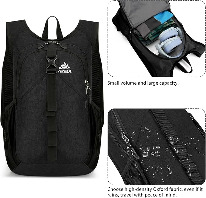 15L Small Hiking Backpack Foldable Ultralight Trekking Camping Outdoors Backpack for Women Men (black)
