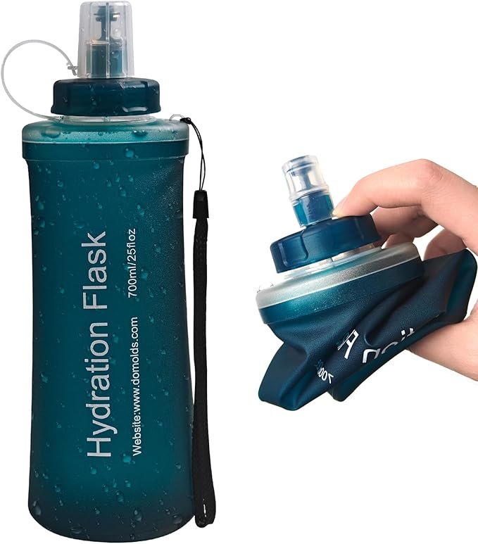 Soft Flask 700ML, TPU Collapsible Soft Water Bottle for Hydration Pack, Running Vest, Folding Water Bottle for Hiking, Cycling Hydration Flask - Slate Blue