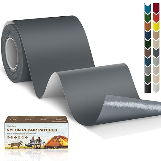 Cahomo 3x79 Nylon Repair Patch Nylon Repair Tape Self Adhesive Fabric Tapes Outdoor Camping Gear Fabric kit for Tent, Umbrella, Down Jackets, Sleeping Bag, Knapsack (Dark Gray)