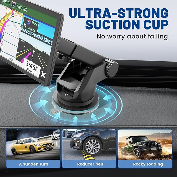 EWAY GPS Windshield Dashboard Mount for Garmin, 17mm Ball Mounting Pattern, Adjustable Arm Navigation Suction Cup Holder w/GPS Disk for Garmin Nuvi Dezl Drive Drivesmart Zumo Driveassist DriveLuxe
