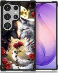 for Samsung Galaxy S26 Ultra Case,Graphic Design for Girl Boy Soft Silicone Hard Acrylic Shock Protection Designed for Samsung Galaxy S26 Ultra Black White Wolf Moon Flower Rose Pattern