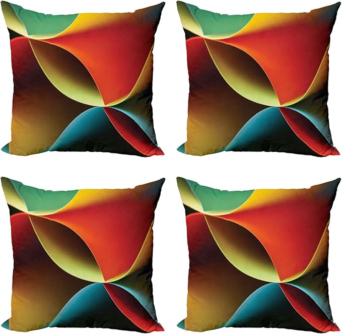 Ambesonne Abstract Throw Pillow Cushion Case Pack of 4, Graphic Curvy Design with Colored Details Work of Art Geometric Rave Tones, Modern Accent Double-Sided Digital Printing, 24", Orange White