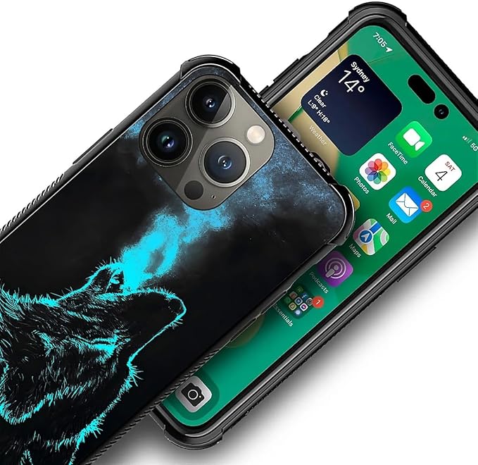 for iPhone 13 Pro Case, Blue Breathing Wolf Pattern Graphic Design Girl Boy Soft Silicone Hard Acrylic Shock Protection for iPhone 13 Pro