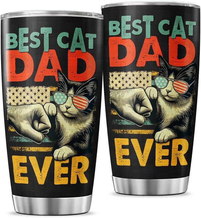 Best Cat Dad Ever 20oz Tumbler, Funny Fist Bump Design, Insulated Stainless Steel Travel Mug for Lovers, Ideal Birthday or Father's Day Gift