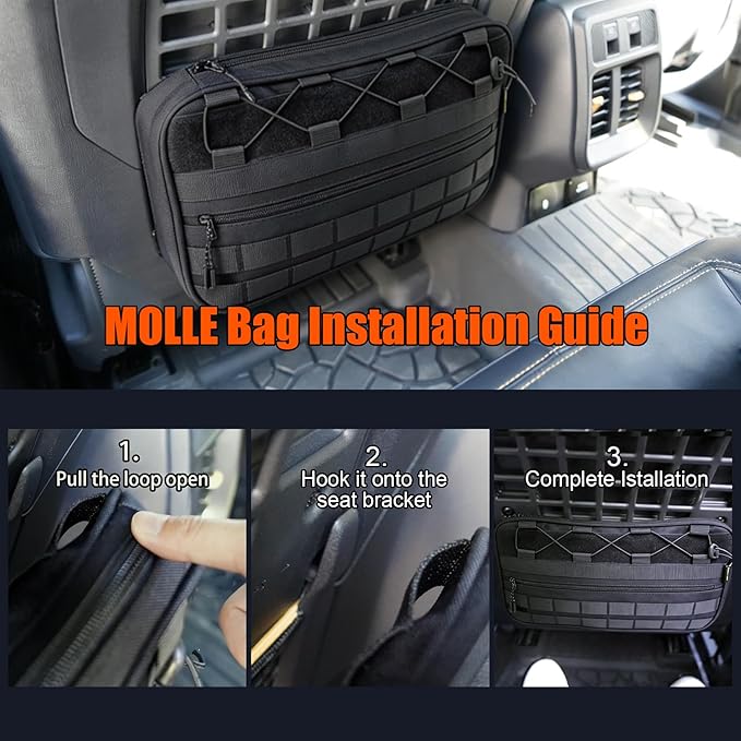 Car Storage Organizer Compatible with 2021-2025 Ford Bronco 2/4 Door, Heavy Duty Rattle-Free Backseat Tactical Seat Storage Bags, No-Drill 600D Oxford Anti-Clutter Gear-Black