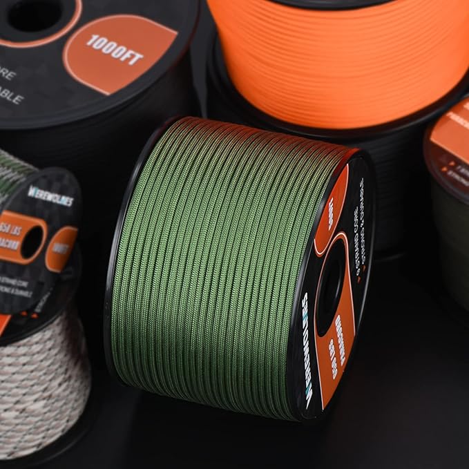 WEREWOLVES 650lb Paracord/Parachute Cord - 9 Strand Paracord Rope - 100', 200' Spools of Parachute Cord, Type III Paracord for Camping, Survival