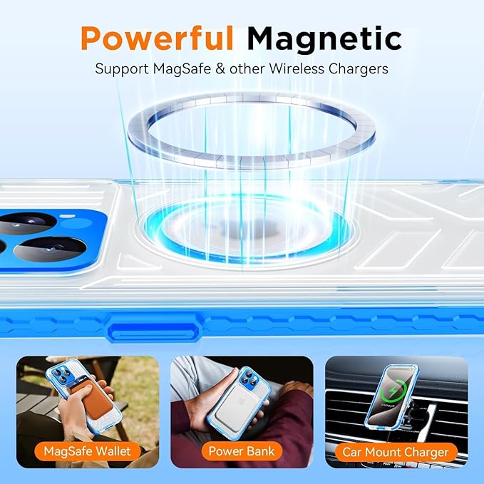 WIFORT for iPhone 15 Pro Max Waterproof Case, [IP68 Underwater Dustproof][Built-in Screen][15FT Military Shockproof], 360 Full Body Sealed Protection Cover Magnetic Frosted Phone Case, 6.7" Blue