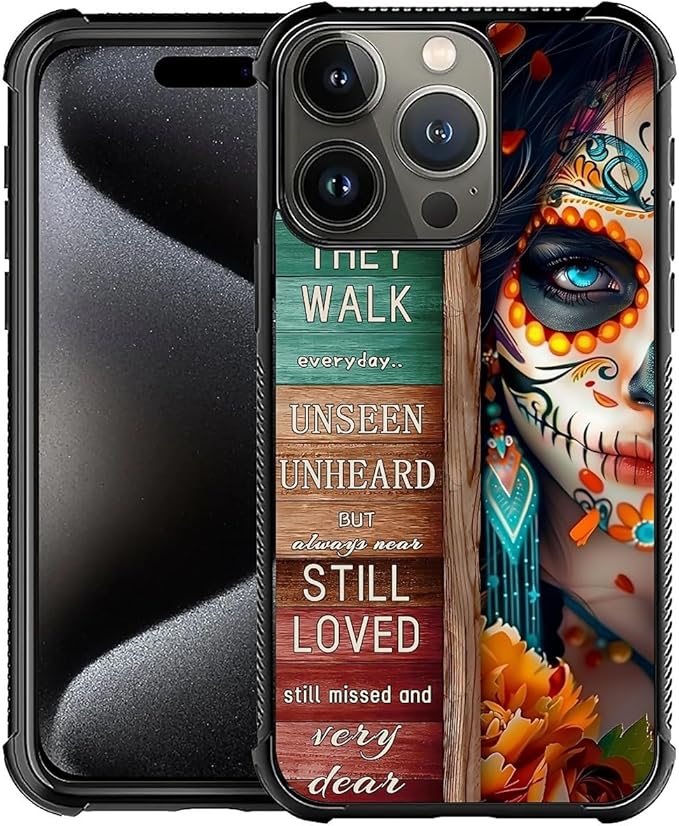 for iPhone 16 Pro Case, Sugar Skull Day of Death Halloween Pattern Graphic Design Girl Boy Soft Silicone Hard Acrylic Shock Protection for iPhone 16 Pro