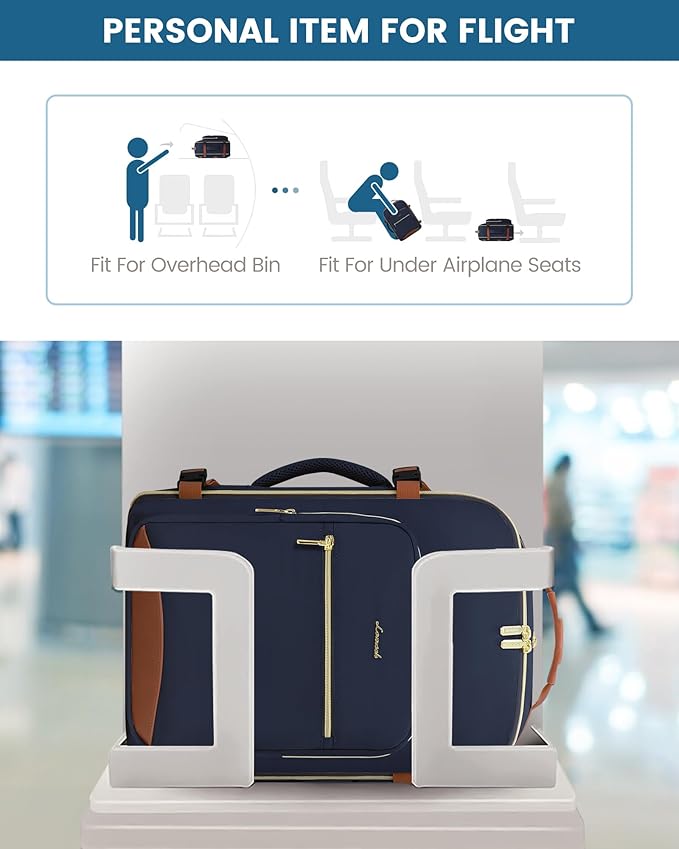 LOVEVOOK Travel Backpack for Women & Men 40L,Airline Approved Carry On Backpack Travel Essentials,TSA Carry on Luggage,Waterproof Personal Item Travel Bag,Suitcase with 3 Packing Cubes,Dark blue-Brown