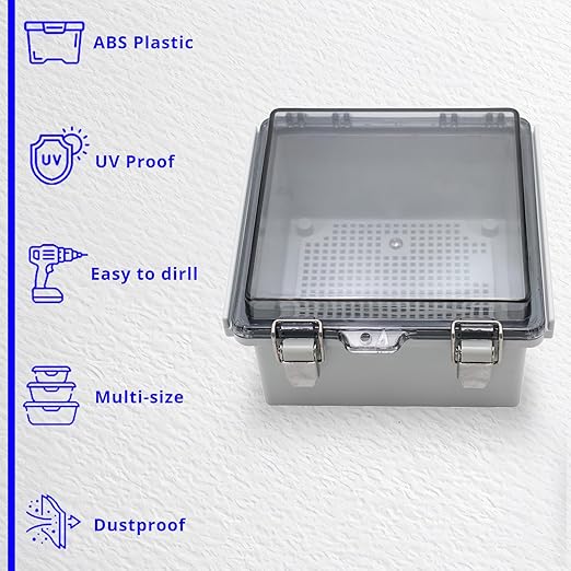 MAKERELE Small Junction Box Plastic Hinged Cover Transparent Lid IP67 Outdoor Electrical Project with Plastic Enclosure 5.9×5.9×3.5 inch(150×150×90mm)
