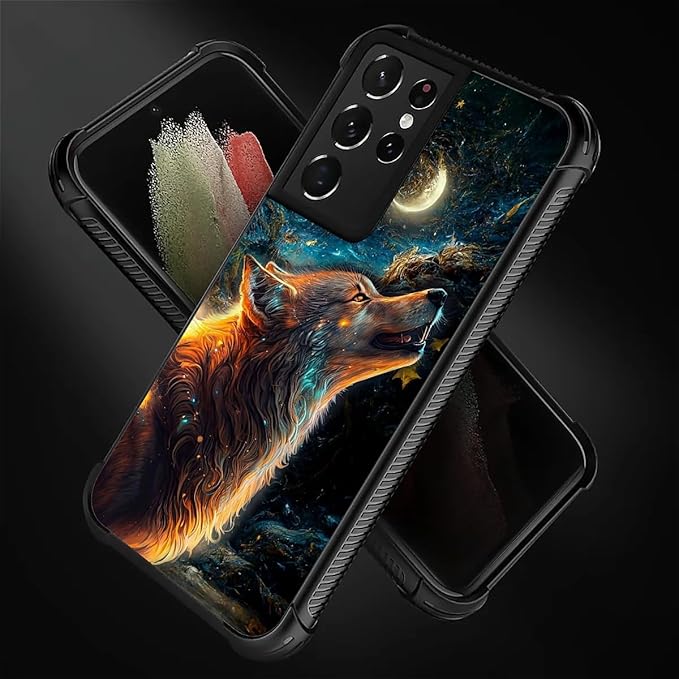 for Samsung Galaxy S21 Ultra Case, Star Cave Hungry Wolf Pattern Graphic Design Girl Boy Soft Silicone Hard Acrylic Shock Protection for Samsung Galaxy S21 Ultra