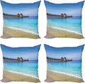 Ambesonne Dock Decorative Throw Pillow Case Pack of 4, Naples Pier Paradise Beach at Ocean in Florida USA Sunny Tropical Destination, Cushion Cover for Couch Living Room Car, 24", Azure Blue