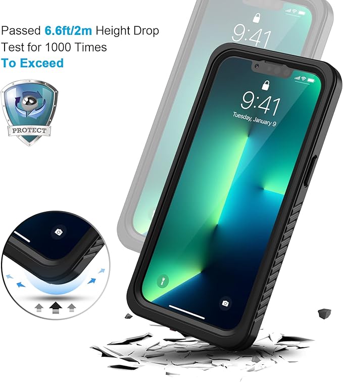 Lanhiem for iPhone 13 Pro Case, IP68 Waterproof Dustproof Shockproof Cases with Built-in Screen Protector, Full Body Protective Front and Back Cover for iPhone 13 Pro, 6.1 inch (Black)