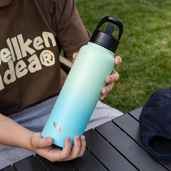 Konokyo 32 oz Insulated Water Bottle Stainless Steel Sport Bottles with 3 Lids,Mint