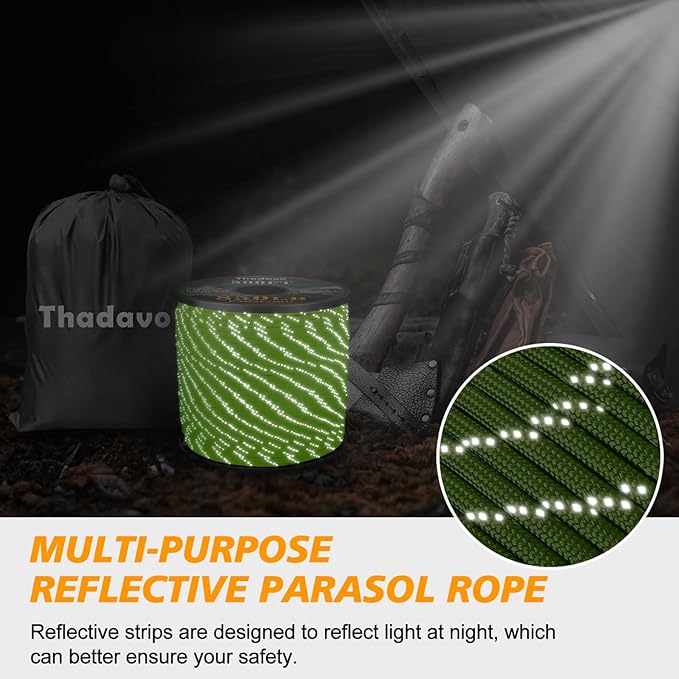 Reflective Paracord Rope 850Ib, 50/100/200/500/1000ft 4MM 11 Strand Parachute Spool Cord, Paracords Lanyard String for Tent, Camping, Clotheline, Hiking, Survival Bracelet, Neon Green 200FT