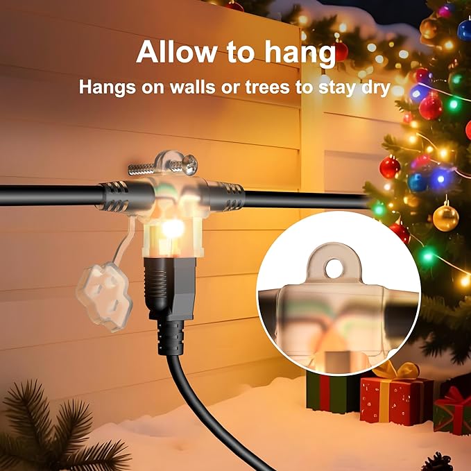 Eversimpleinc Black 1 to 4 Splitter Extension Cord (Combined 58 FT, End to End 34 FT), 3 Prong Plug with 8 Extended Lighted Outlets, with Weatherproof Covers for Indoor and Outdoor
