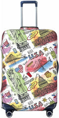 USA Landmarks Print Elastic Luggage Cover, Suitcase Protector For Travel (Fits 25-28 Inch Luggage)