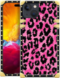 Compatible with iPhone 15 Case, Pink Black Leopard Luxury Golden Decoration for Girl Women Soft TPU Shockproof Protective Hard PC Back for iPhone 15