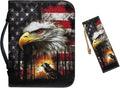 XL Bible Cover Case for Women Men American Flag Wolf Bald Eagle Print PU Leather Bible Case with Bookmark Church Bag Book Carrying Case Bible Cover for Women Men Bible Case for Men Women