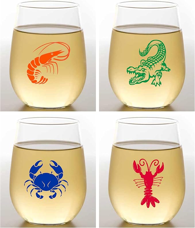 Set of 4 Shatterproof Designer 16 oz Plastic Wine Glasses MADE in the USA (GUMBO)