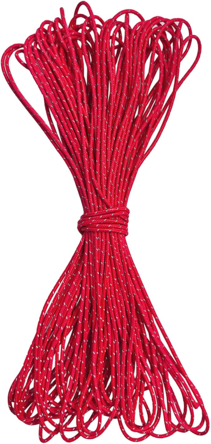 Dyneema Reflective Rope -2mm 400kg Fracture Strain - Suitable for Tents, Kite Surfing, and Other 65 feet (red, 2mm)