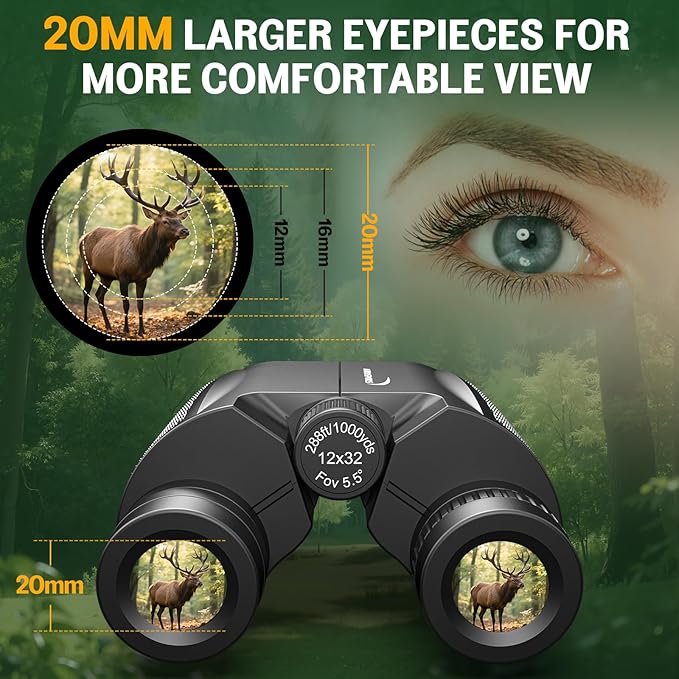 Aurosports 12x32 Compact Binoculars for Adults - Small Binoculars with FMC Lens & BAK4 Prism - Wide 273ft/1000yds Field of View - Easy Focus Binos for Bird Watching Traveling Gifts for Men Women