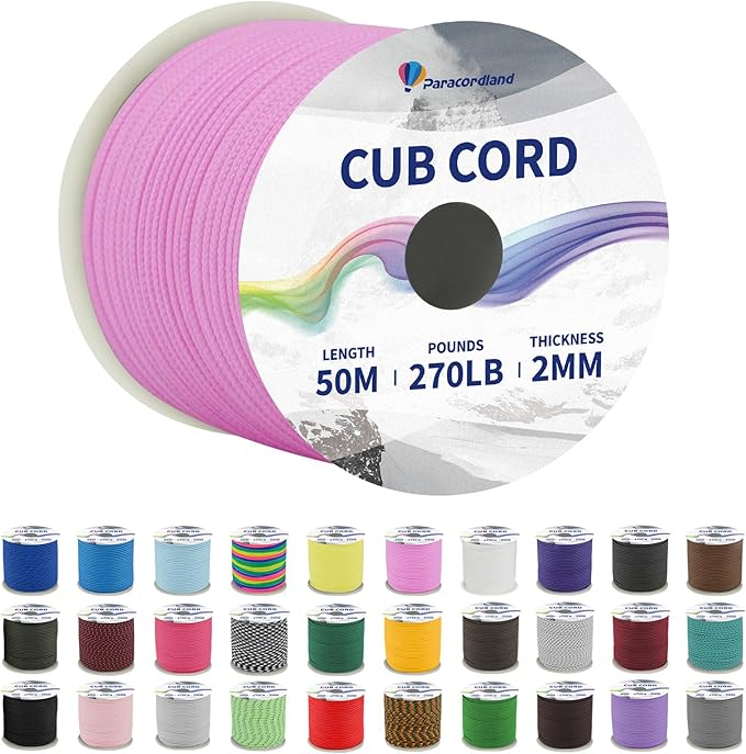 Paracordland-270LB Parachute Cord -164FT-2mm Micro Paracord-Utility Cord Thin Braided Best for Military & Camping Survival Bracelet DIY Projects Fishing Lanyards -Pink