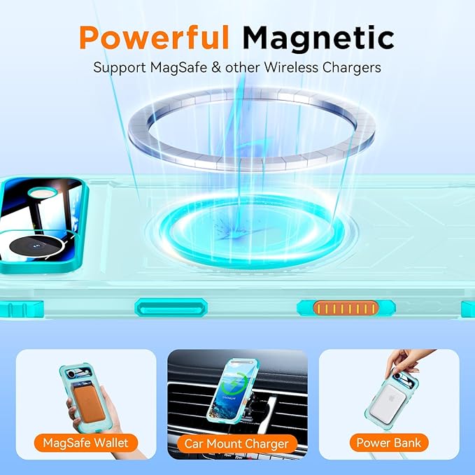 WIFORT for iPhone 17 Air Waterproof Case, [Fit for Magsafe] with Sapphire Lens & Screen Protector, IP68 Full Body 15FT Military Shockproof, Magnetic Frosted Phone Cover with Lanyard, 6.5" Teal