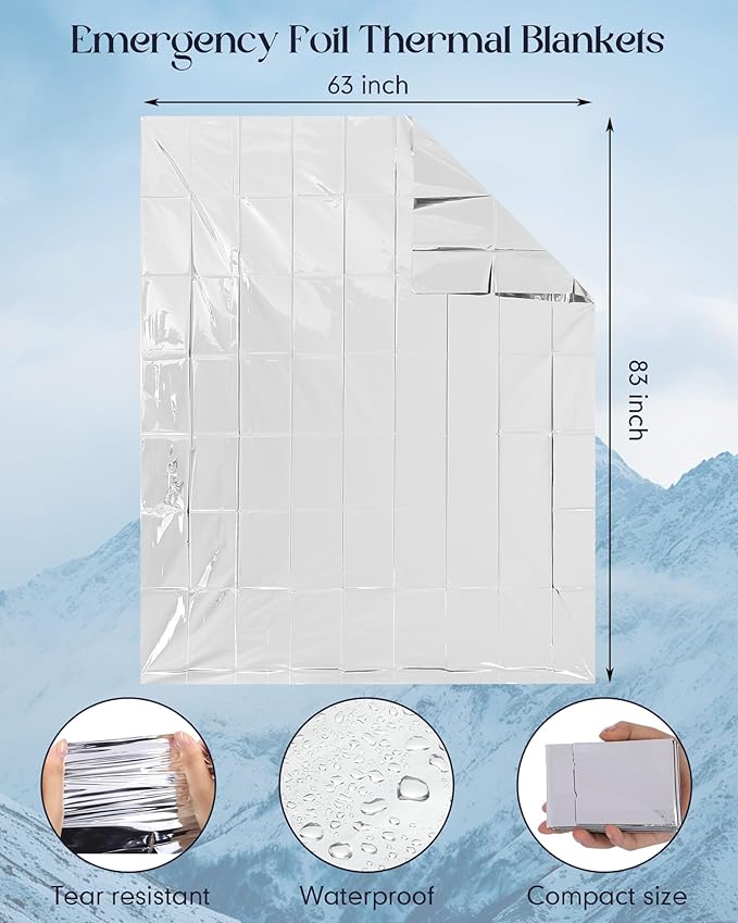 Cutecrop 96 Pcs Winter Survival Kits Include 48 Pcs Emergency Blankets (83''x 63'') & 48 Pairs Warm Winter Wool Sock Survival Blanket Thick Boot Sock Bulk for Homeless Care Packages,Outdoor Camping