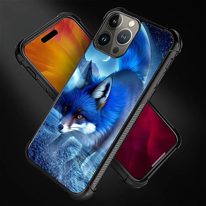 for iPhone 16 Pro Max Case, Snowy Mountain Fox Lake Pattern Graphic Design Girl Boy Soft Silicone Hard Acrylic Shock Protection for iPhone 16 Pro Max