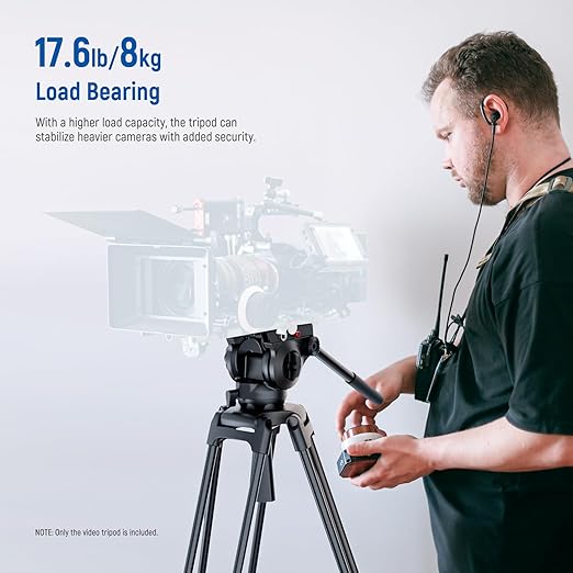 NEEWER Basic 74" Video Tripod with Fluid Head , Metal Camera Tripod with Smooth Friction Damping, Mid Level Spreader, Quick Release Plate Compatible with Manfrotto 501, Max Load 17.6lb, TP37
