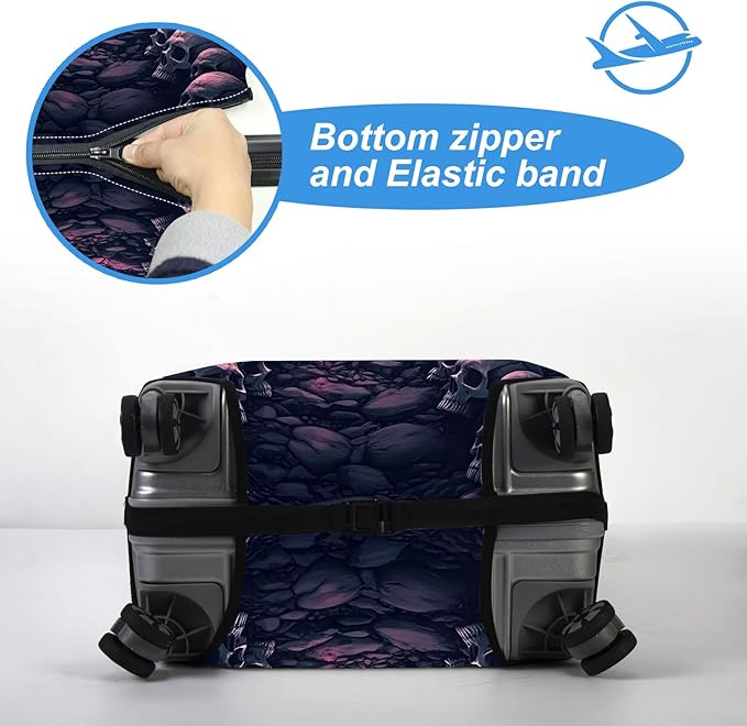 Luggage Cover Protector for 22-24 Inch Suitcases, TSA Approved Elastic Travel Suitcase Covers, Anti-Scratch Washable Luggage Sleeve for Carry On & Checked Bags, Skulls Leading