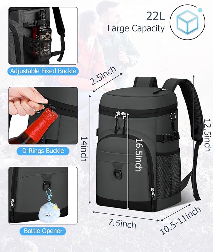 Cooler Backpack, 22L Waterproof Soft Backpack Coolers Leak Proof Beach Backpack Insulated Picnic Lunch Bag for Fishing Camping,Beach,Hiking,Travel