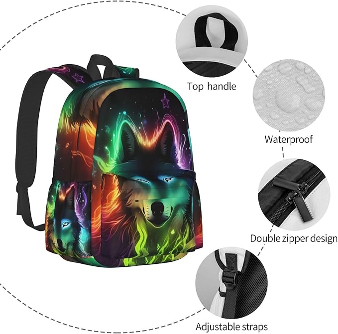 cfpolar 17 Inch Backpack Galaxy Colorful Wolf Laptop Bag Shoulder Bag School Bookbag Casual Daypack For Boys Girls
