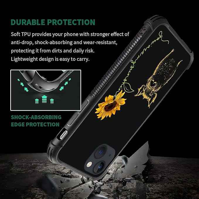 for iPhone 13 Mini Case, Pig Sunflower Yellow Sunshine Pattern Made of Soft Silicone Hard Acrylic Shock Protection for iPhone 13 Mini