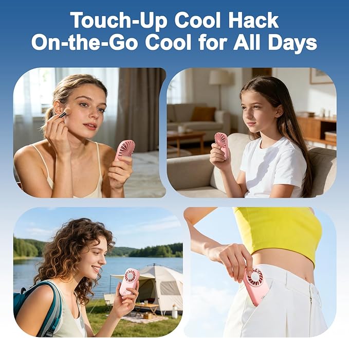WHATOOK Mini Fan Small Portable Fans: 5 Speeds Personal Makeup Handheld Fans USB Rechargeable, Lightweight Home Office Outdoor Travel, Kids, Summer Essentials, Gift for Women and Girls