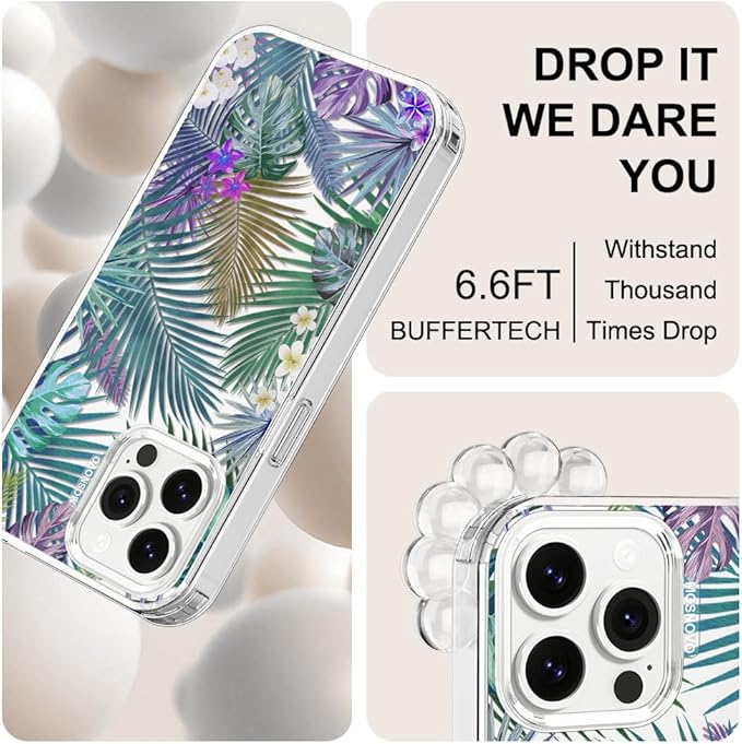 MOSNOVO for iPhone 13 Pro Max Case, [Buffertech 6.6 ft Drop Impact] [Anti Peel Off] Clear Shockproof TPU Protective Bumper Phone Cases Cover with Tropical Rainforests Design for iPhone 13 Pro Max