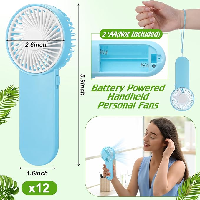 Sumind 12 Pcs Small Personal Portable Fan Mini Handheld Bulk 1 Speed Electric Cute Battery Powered for Neck Lash Makeup Women Men Travel Camping Indoor Outdoor Summer (Blue)