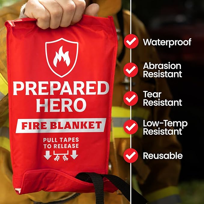 Prepared Hero Emergency Fire Blanket - 12 Pack - Fire Suppression for Kitchen, 39” x 39” Fiberglass Fire Blanket for Home