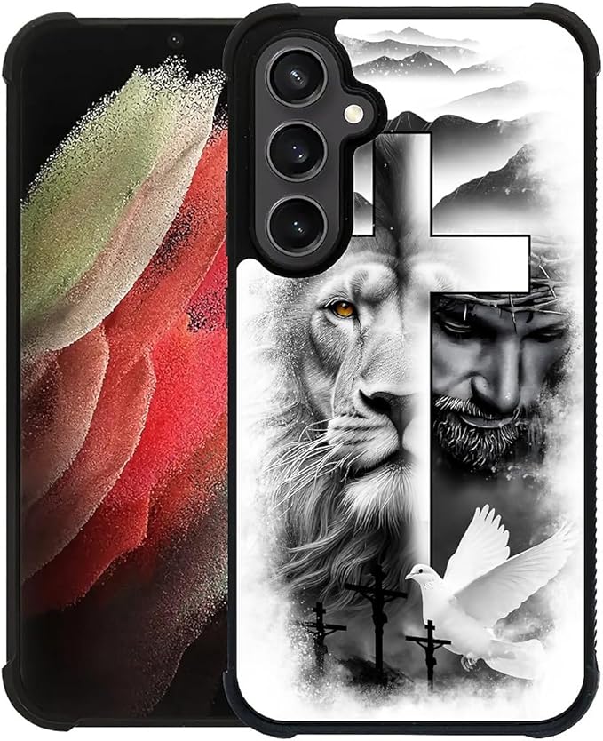 for Samsung Galaxy S23 FE Case, Lion Cross Jesus Christ Dove Pattern Graphic Design Girl Boy Soft Silicone Hard Acrylic Shock Protection for Samsung Galaxy S23 FE