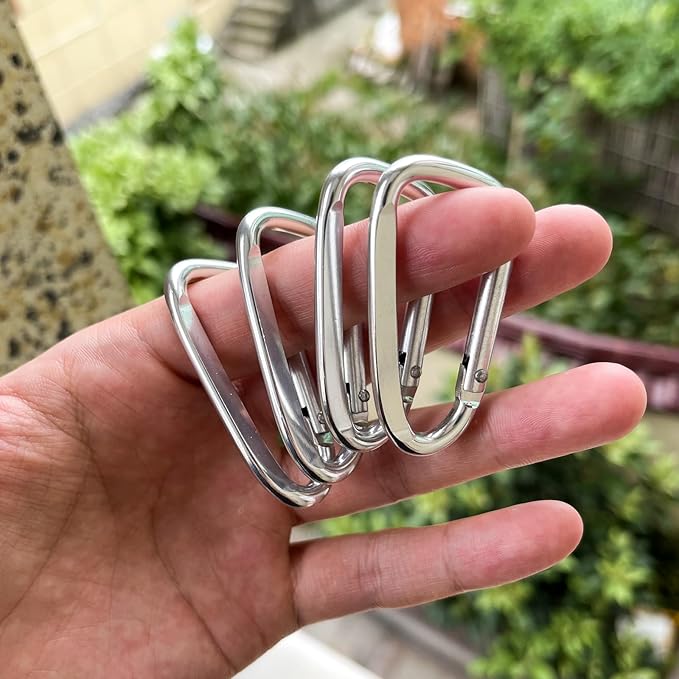 2.4" 24pcs Small Carabiner Clip Keychain, Aluminum D Ring Shape Clips with Keyring Keychain Hook